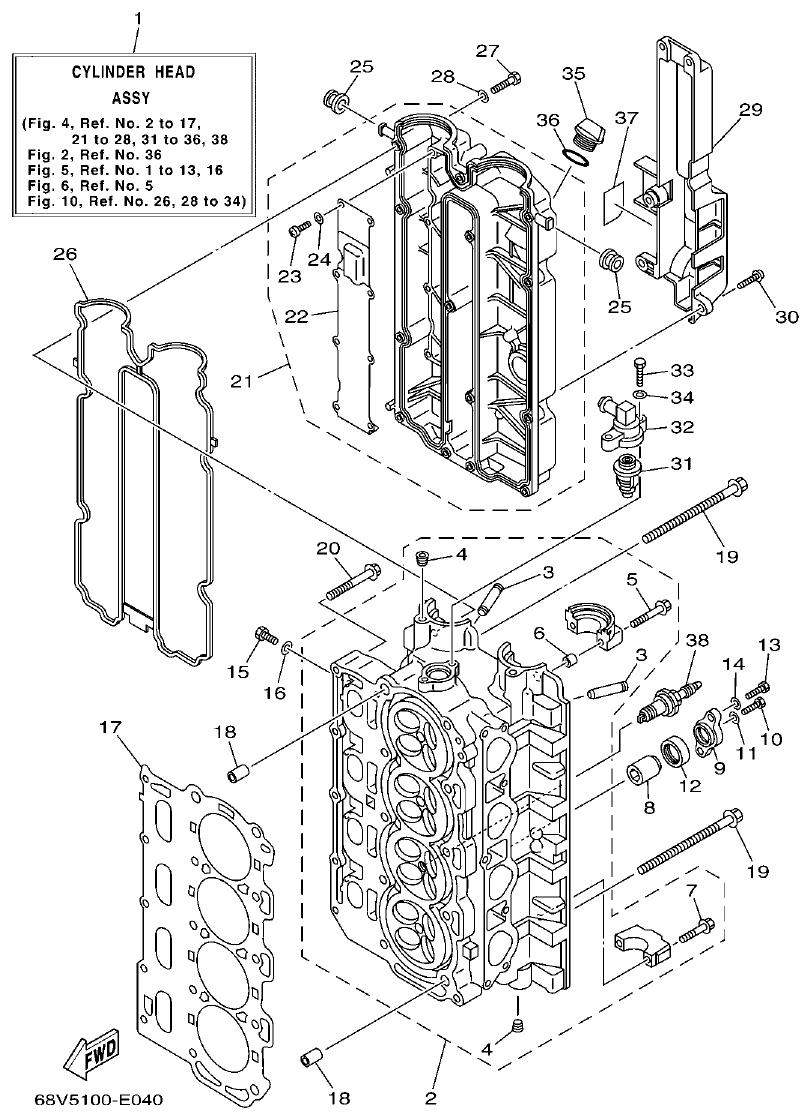 Yamaha F115TR, LF115TR, F115AET, FL115AET CYLINDER & CRANKCASE 2 parts diagram